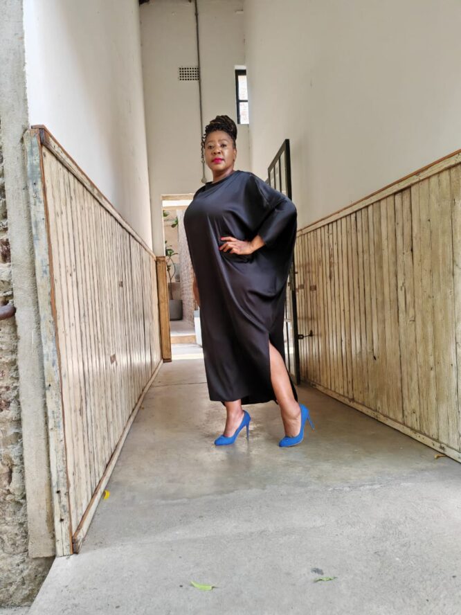 Black Satin Cube Dress - Image 2