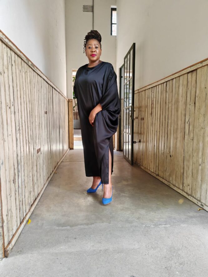 Black Satin Cube Dress - Image 3