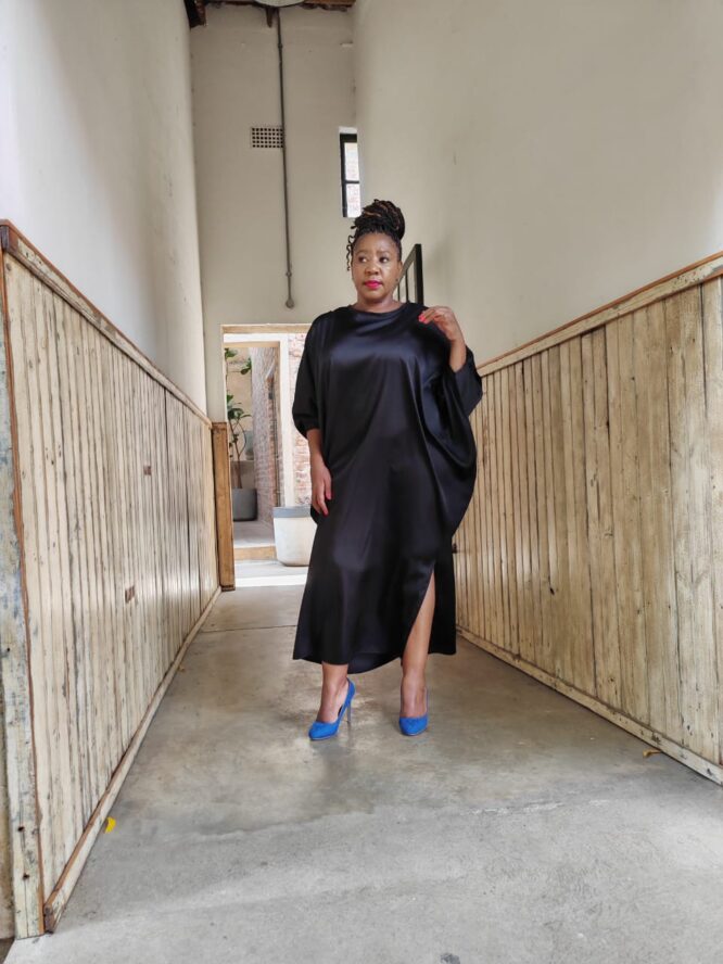 Black Satin Cube Dress - Image 4