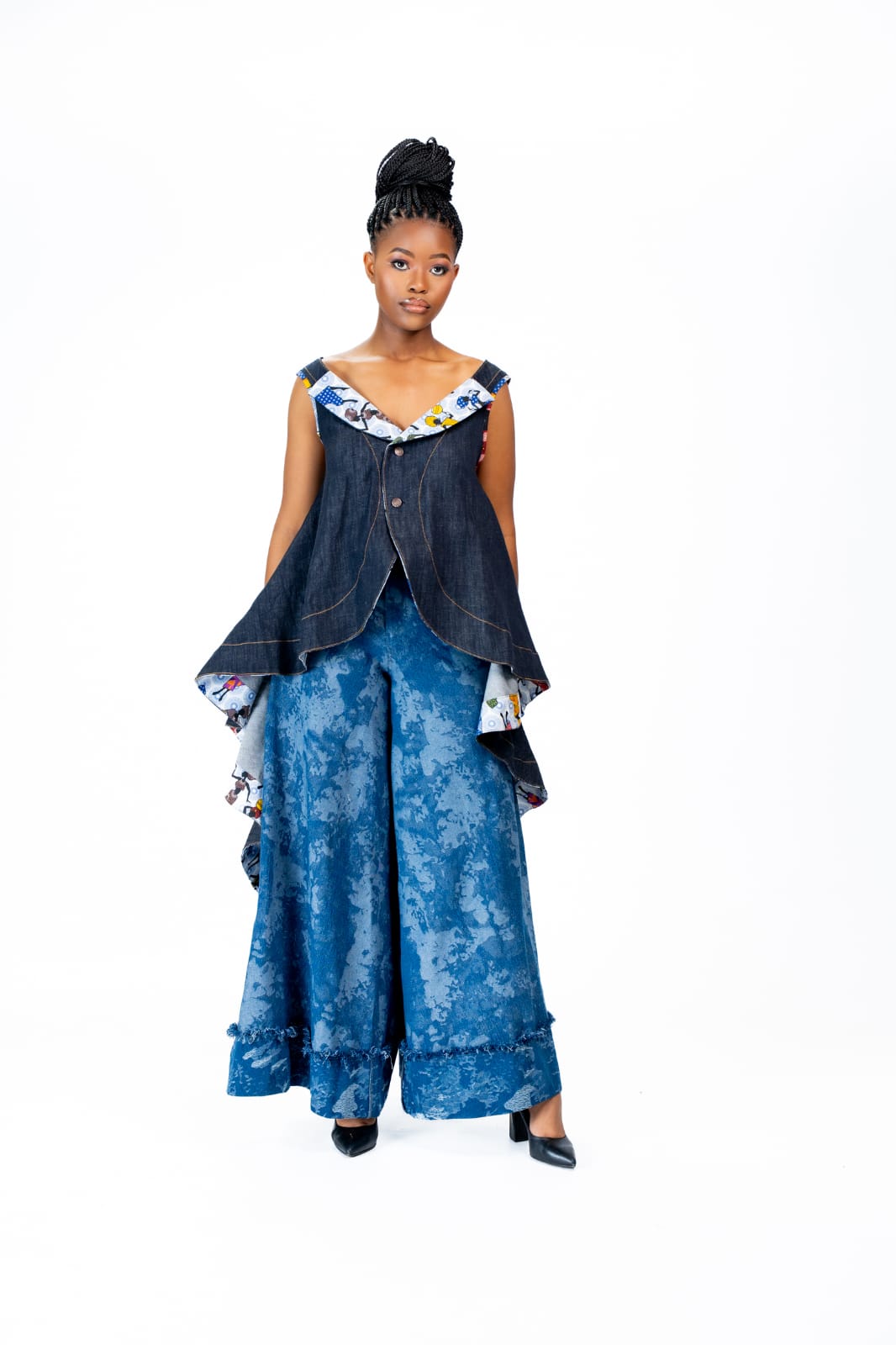 Denim and shweshwe fusion kimono