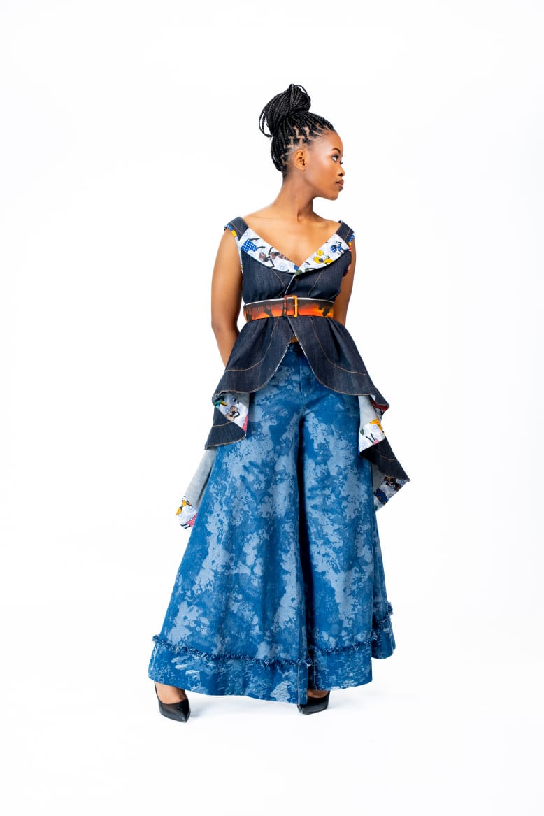 Denim and shweshwe fusion kimono - Image 3