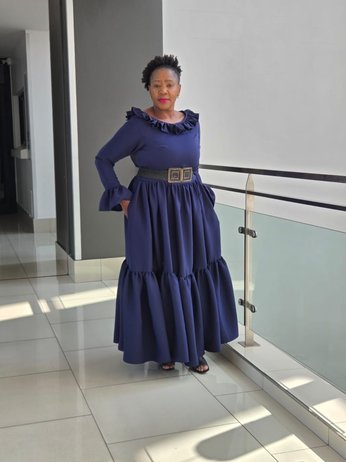 Light navy frilled dress - Image 2
