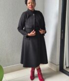 Melton wrap skirt suit