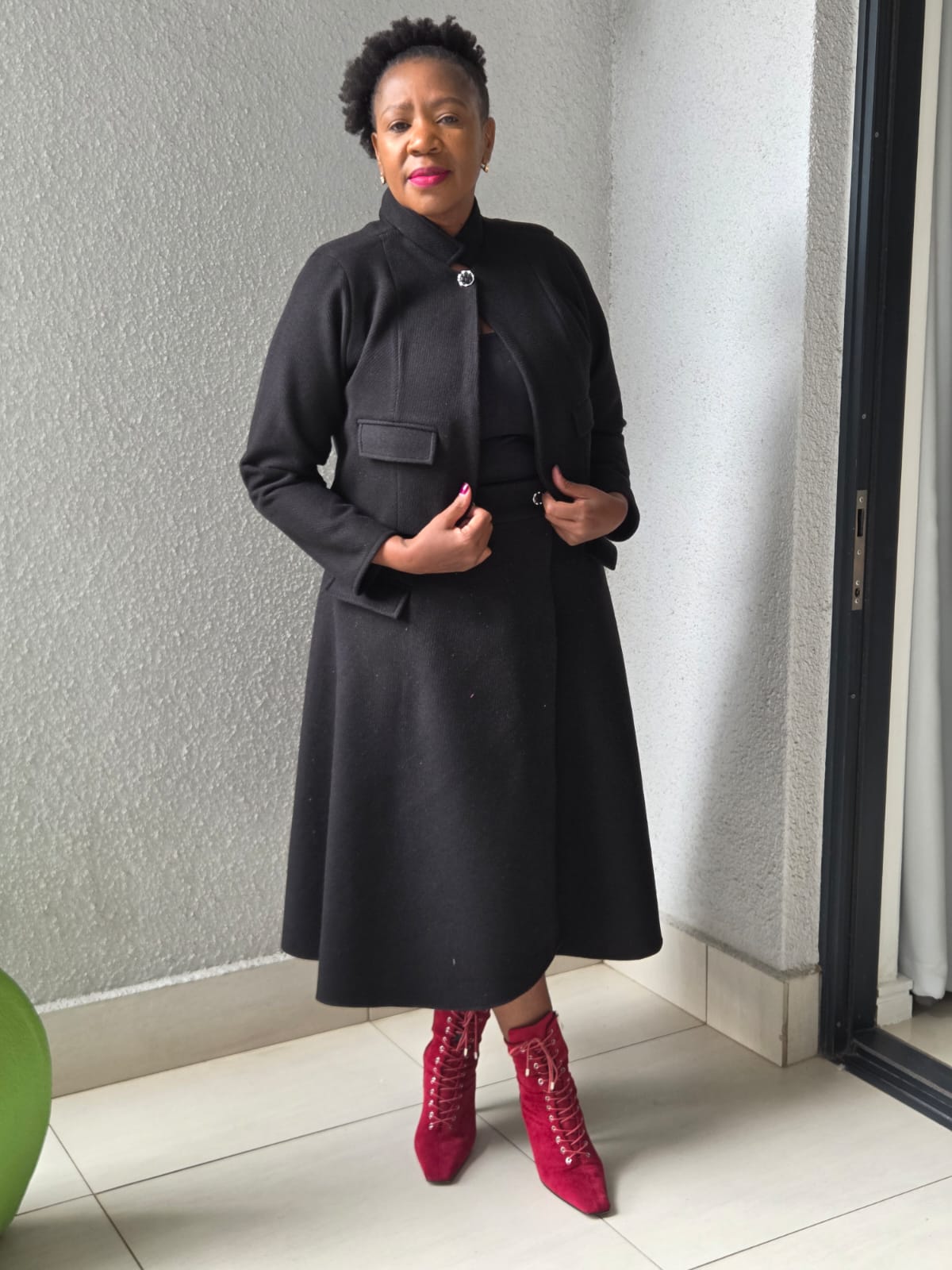 Melton wrap skirt suit
